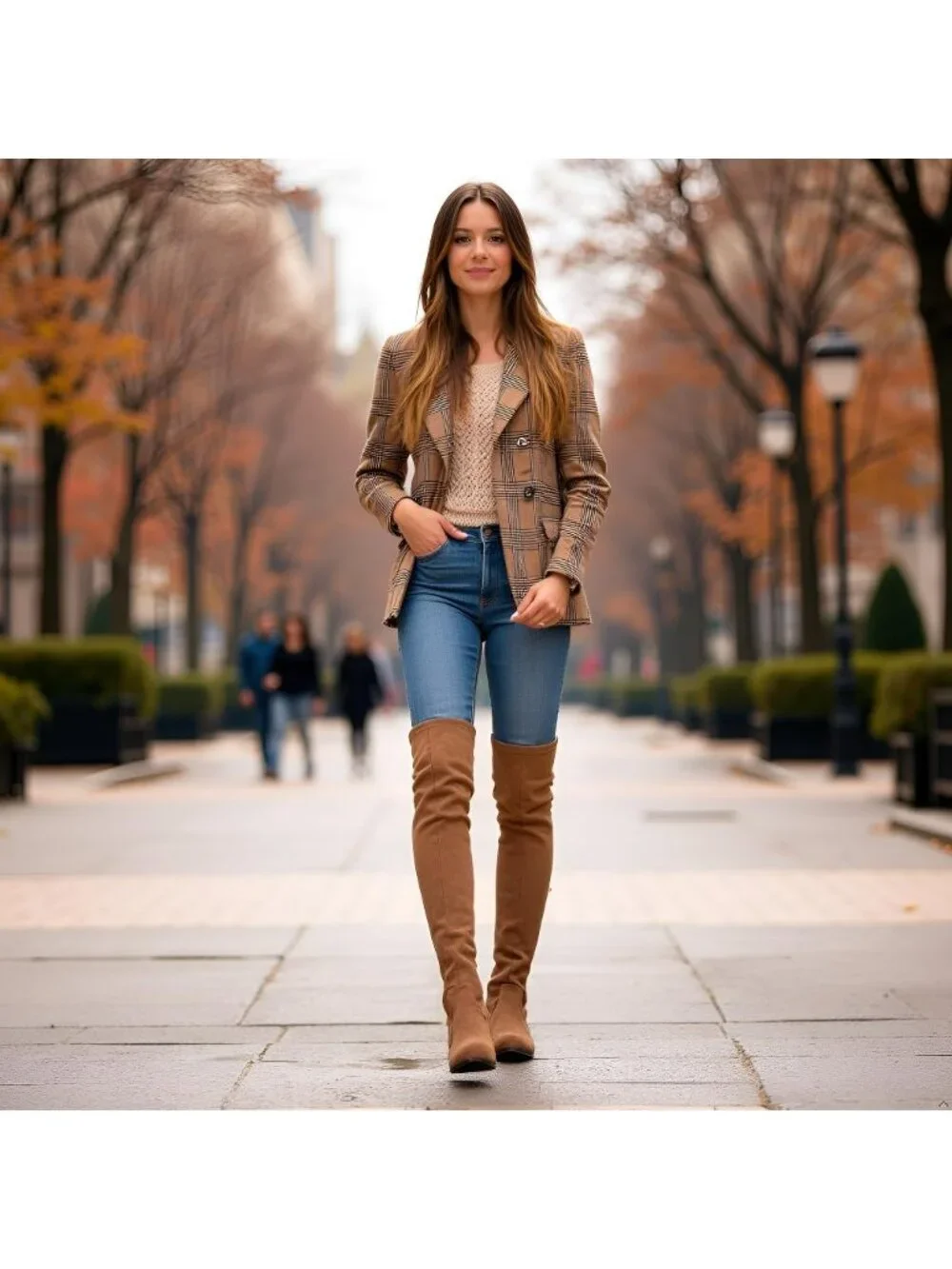 Women's Brown Flat Pointed Toe Chunky Block Heel Over The Knee High Boots